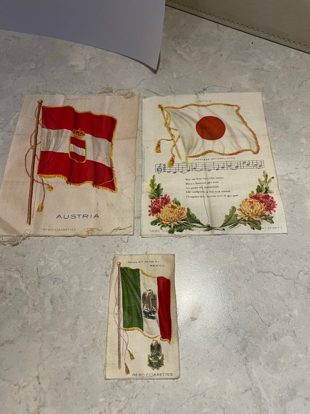 Antique HTF RARE Silk Fabric Austria Japan Mexico Nebo Cigarette Giveaways 1910